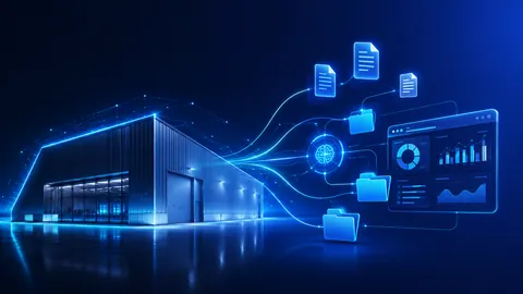 Digitalizacion con IA de Cubiertas Diansa: nave industrial conectada a documentos y panel de control